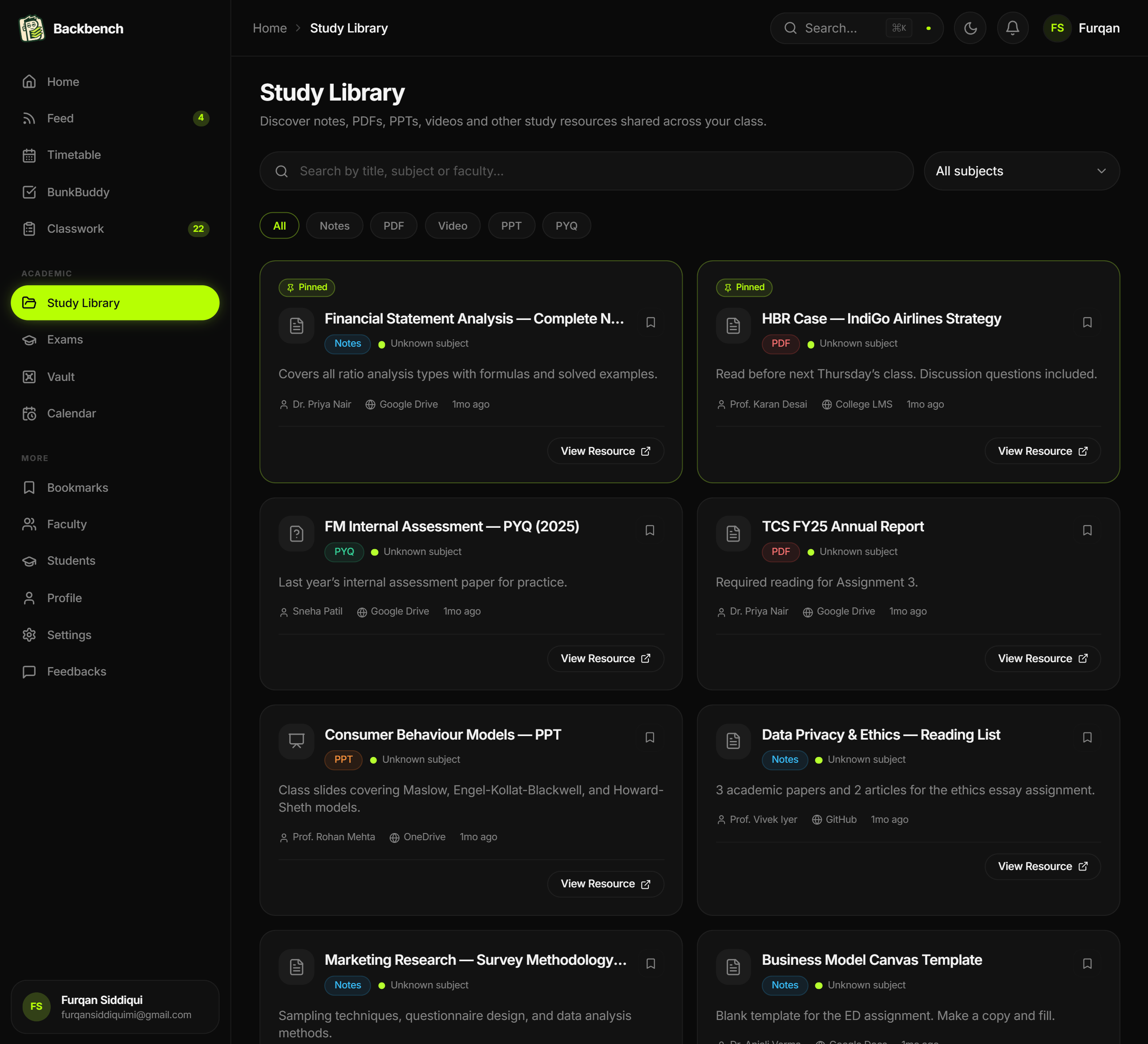Backbench study library with course resources